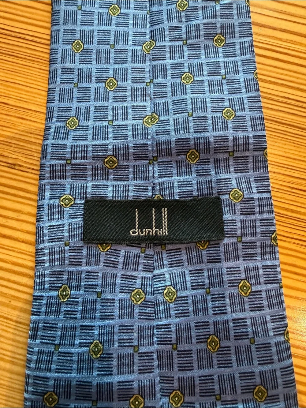 Dunhill Men’s Silk Tie Blue Geometric Medallion Pattern Classic 59” Necktie